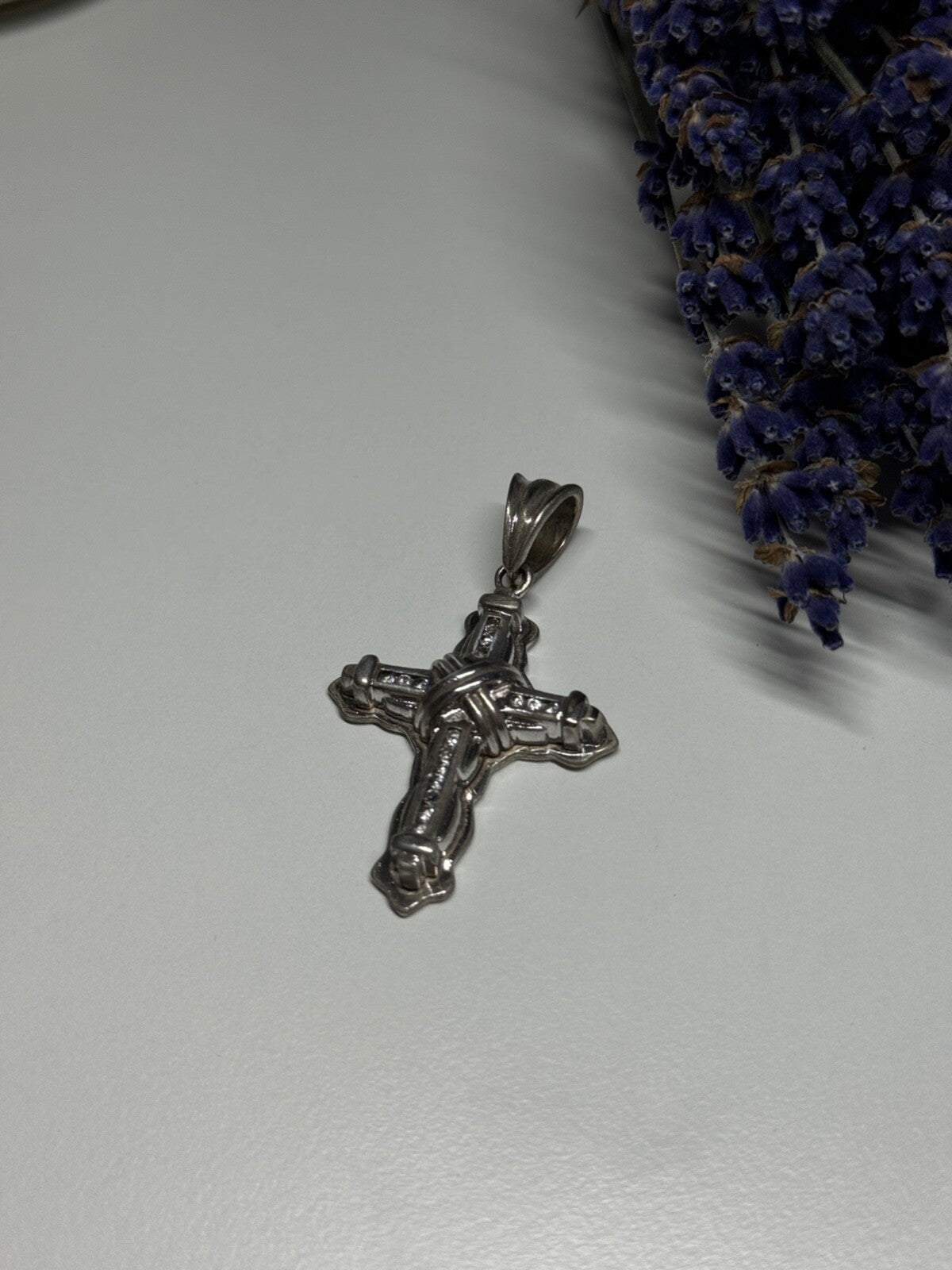 925 Sterling Silver CZ Cross Length 48 Mm