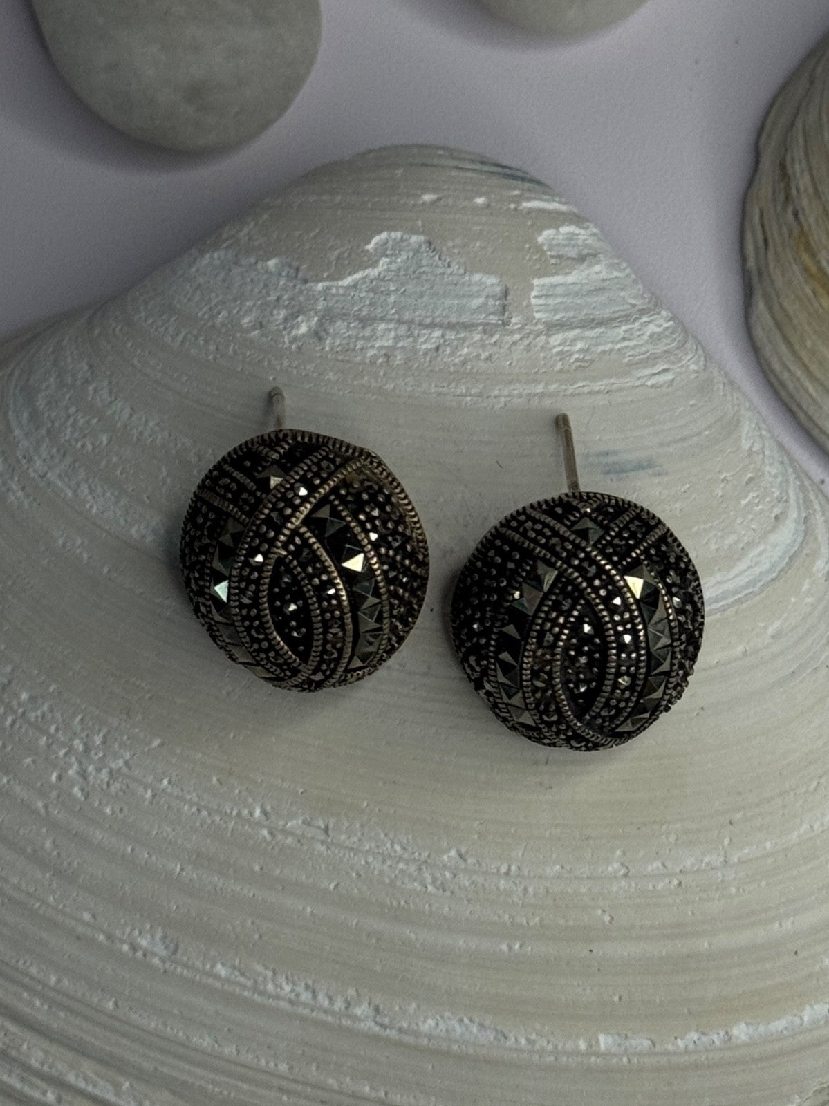 Beautiful Design 925 Sterling Silver Marcasite Earrings Length 0.7 Inch