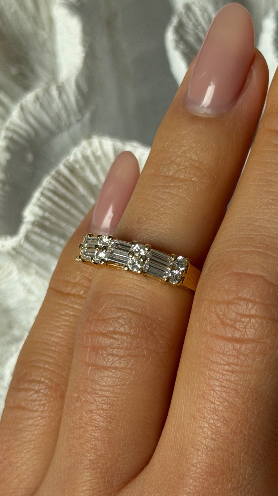 18K Yellow Gold Baguette 0.70 ct Round 0.38 ct Diamond Ring Size 5.5