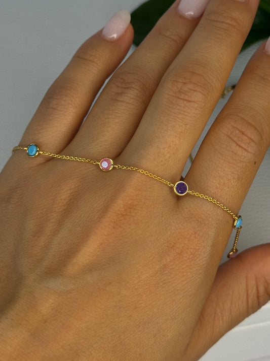 925 Sterling Silver Gold Plated Gemstones Necklace Length 15/16.5 Inch