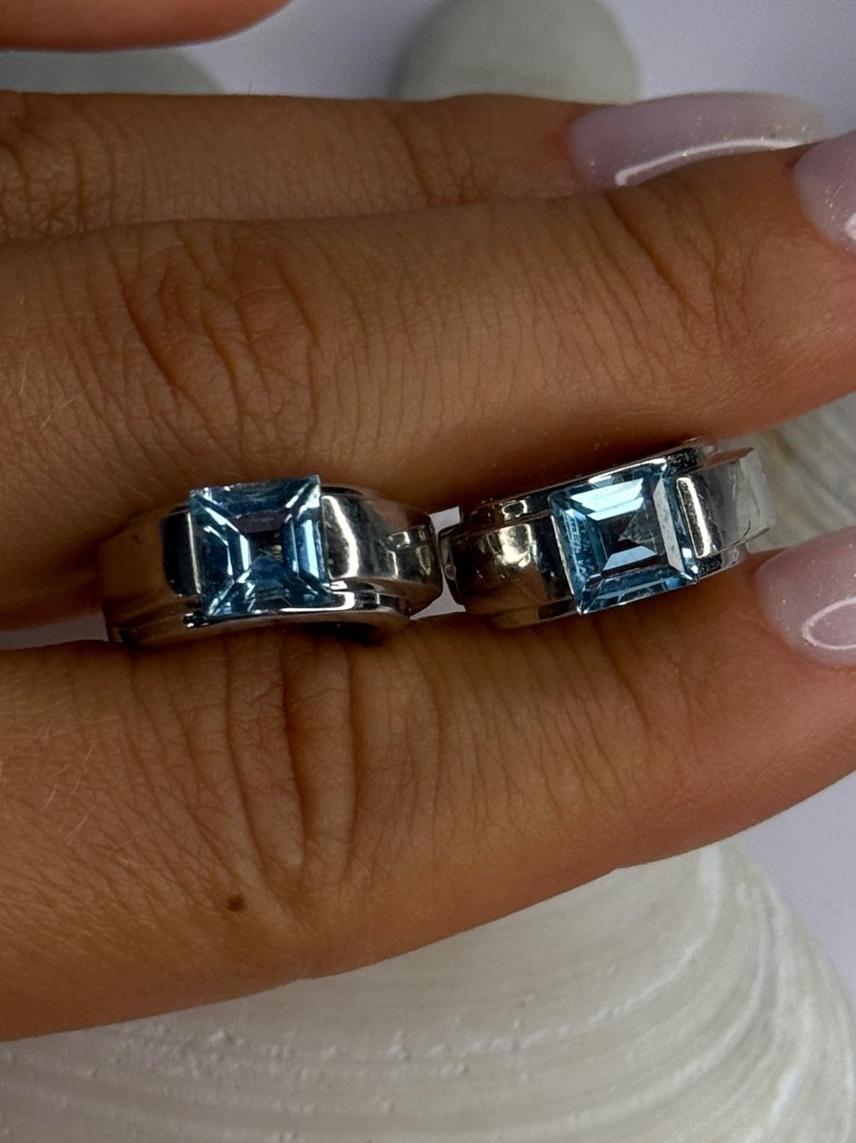 925 Sterling Silver Blue Topaz Earrings Length 0.8 Inch