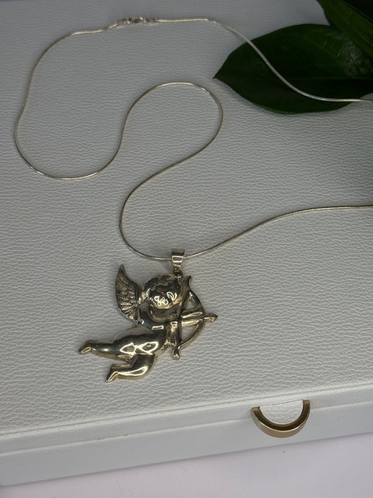 925 Sterling Silver Cupid Necklace Length 24 in