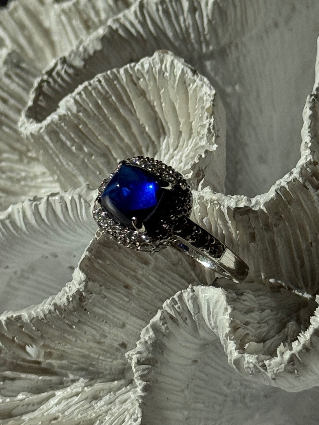 925 Sterling Silver Blue Sapphire & Cz Ring Size 11