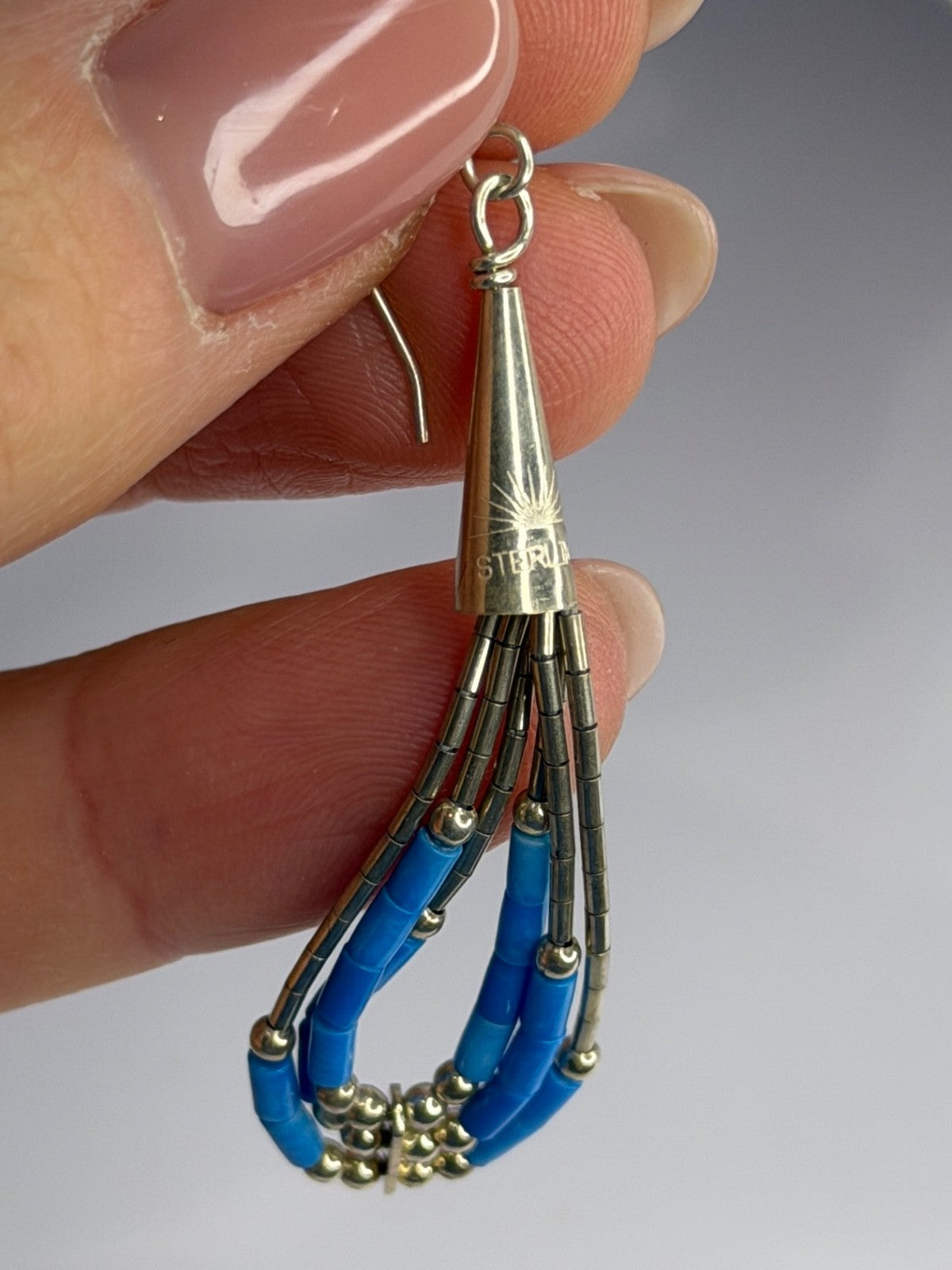 Native American 925 Sterling Silver Blue Lapis Earrings