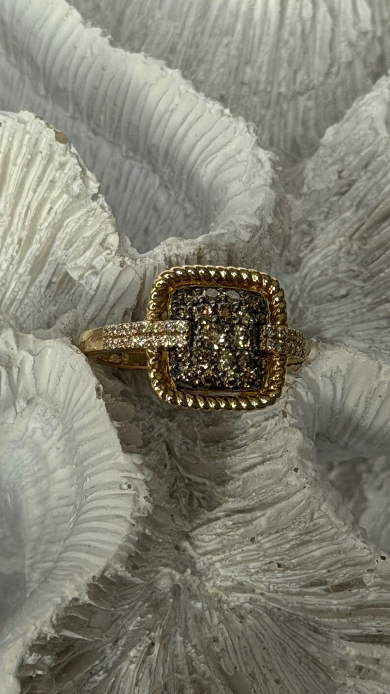 14K Yellow Gold Chocolate 1 ct & White 0.12 ct Diamond Ring Size 5.5