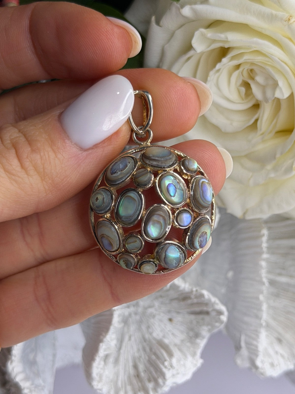 Vintage 925 Sterling Silver Abalone Pendant Length 1.70 in
