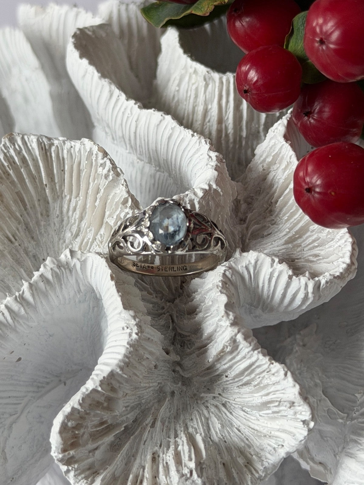 Seta Vintage 925 Sterling Silver Aquamarine Ring Size 6