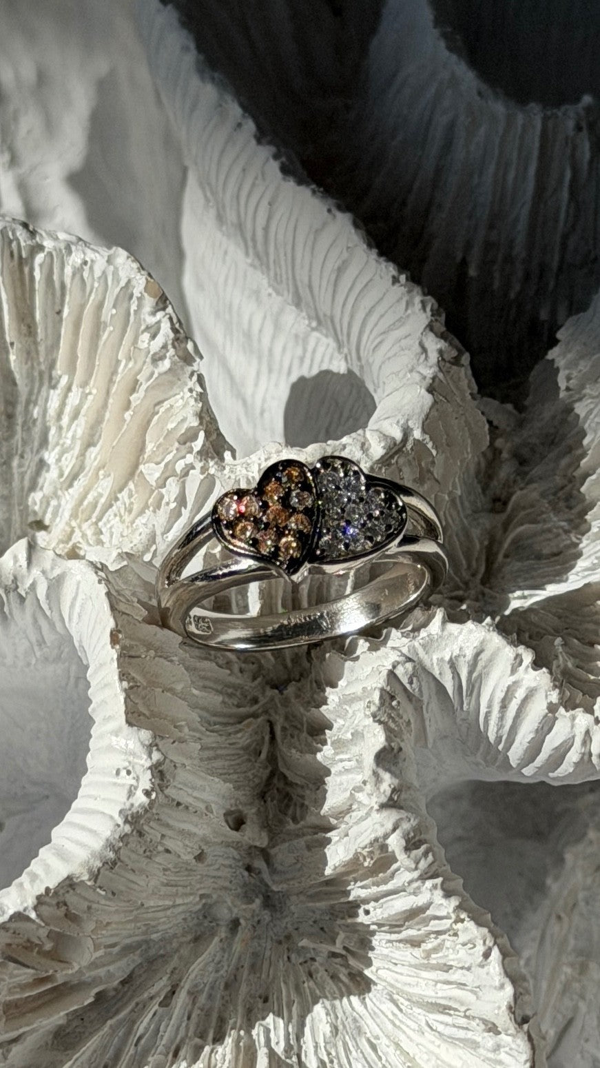 925 Sterling Silver Yellow & White Cz Heart Ring Size 6