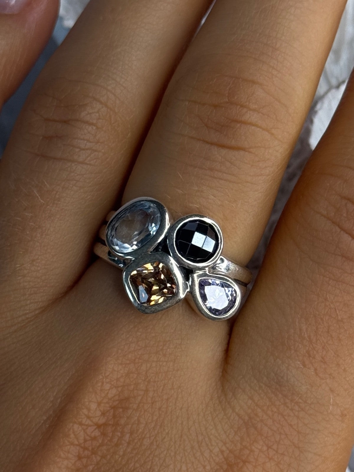 925 Sterling Silver Multi Color Tourmaline Ring Size 8
