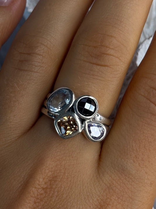 925 Sterling Silver Multi Color Tourmaline Ring Size 8