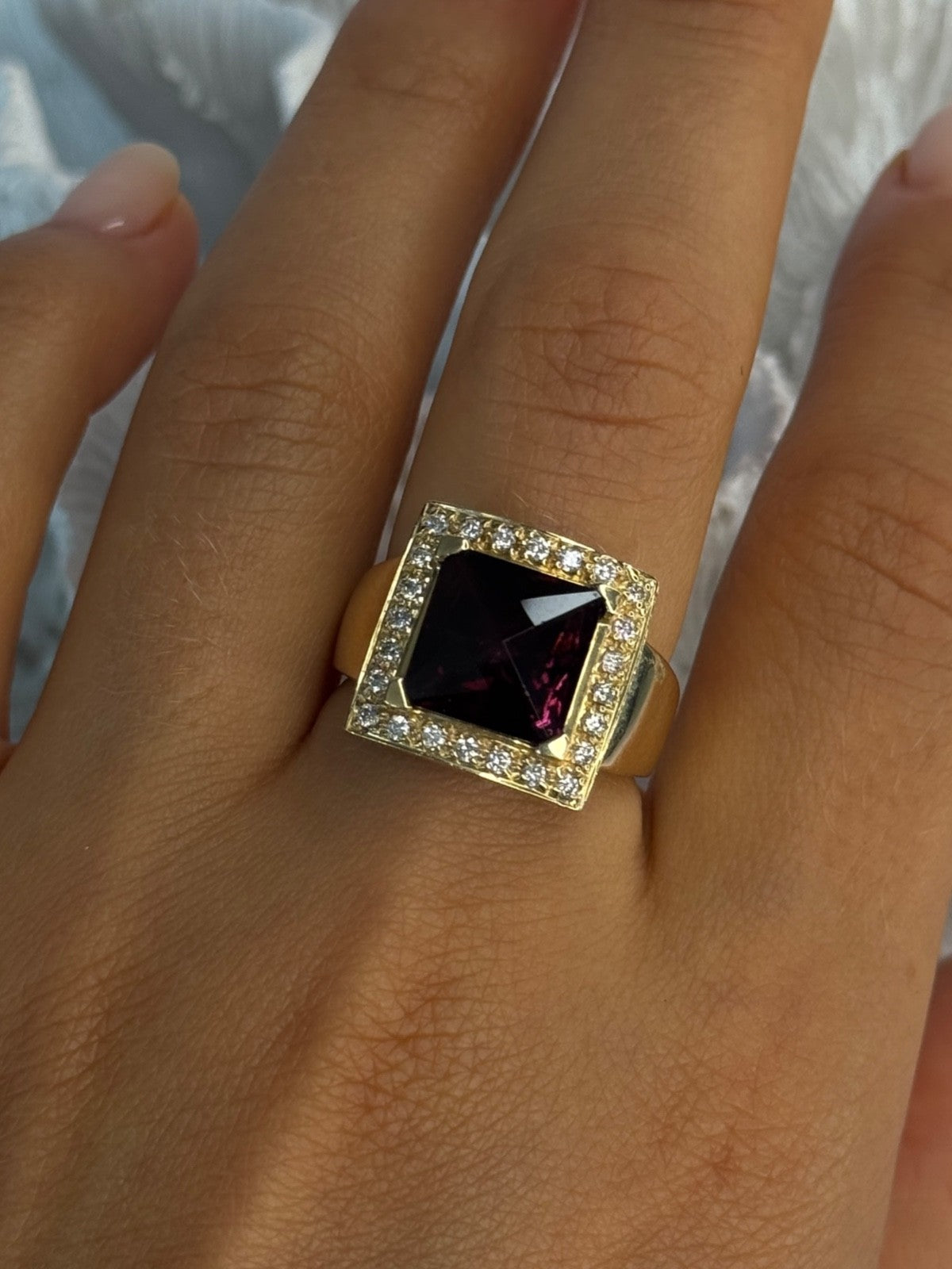 14K Yellow Gold Rubellite & Beryl Ring Size 8