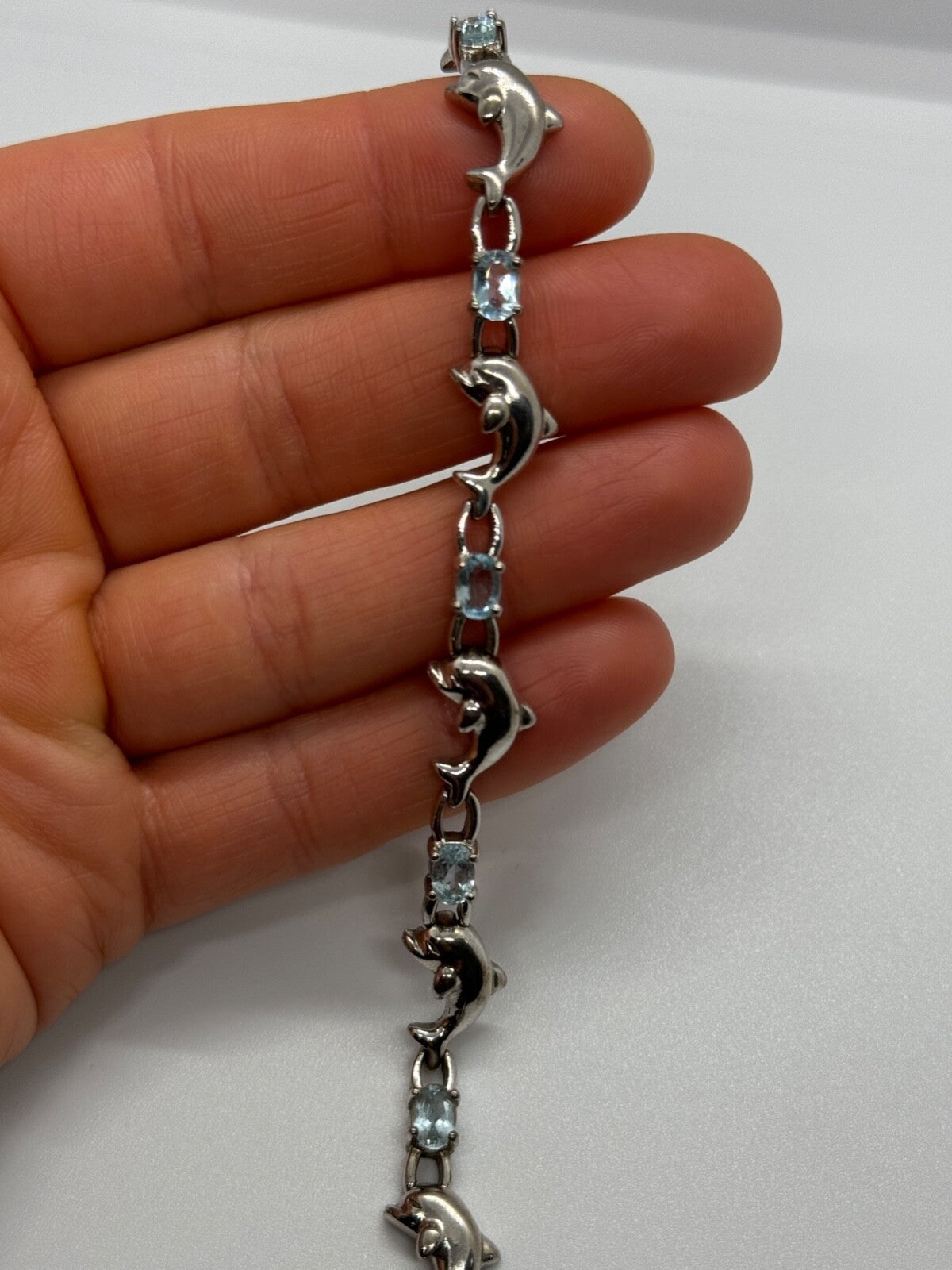 925 Sterling Silver Topaz Dolphin Bracelet