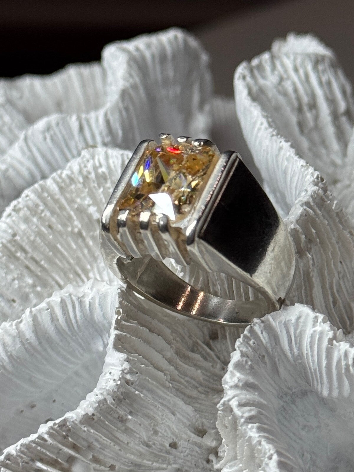 Men'S 925 Sterling Silver Yellow Spinel Ring Size 8.5