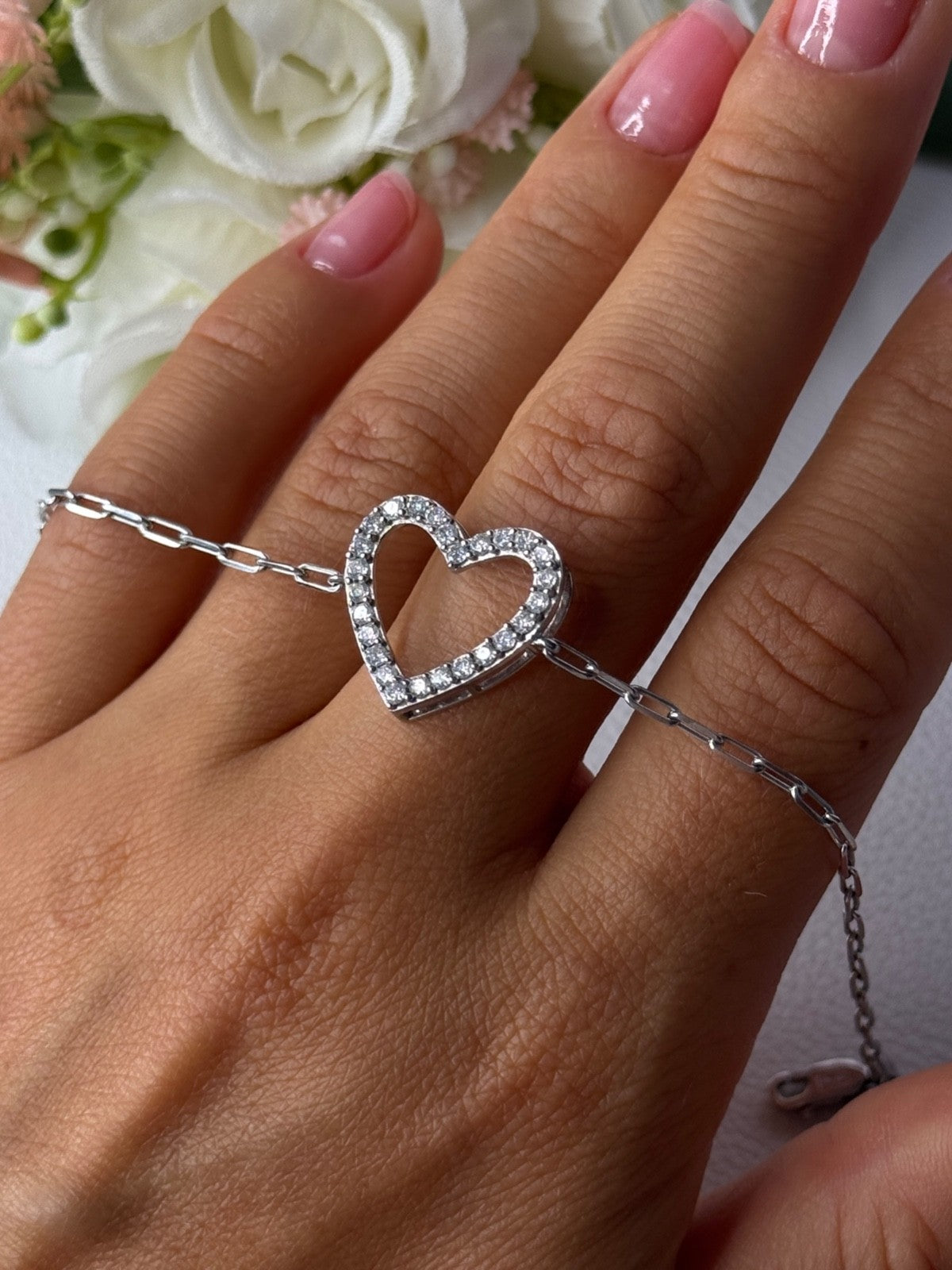 Sjd Acpl 925 Sterling Silver White Topaz Heart Bracelet Length 7.5 Inch
