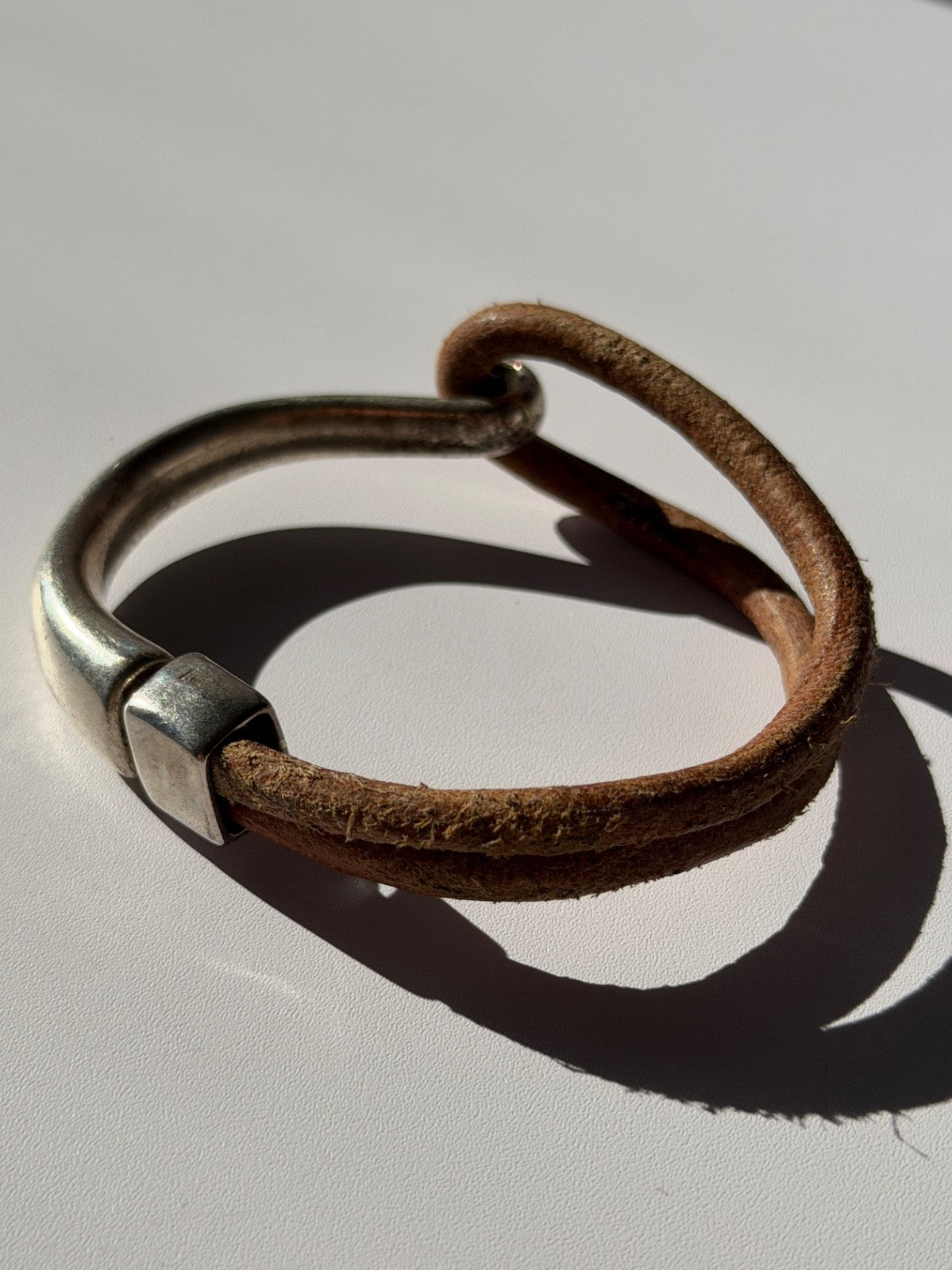 Vintage Brown Leather & 925 Sterling Silver Bracelet