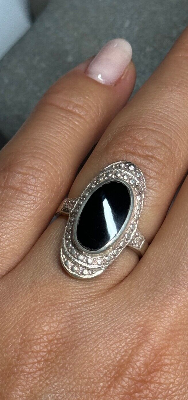 925 Sterling Silver Onyx Ring Size 5.5