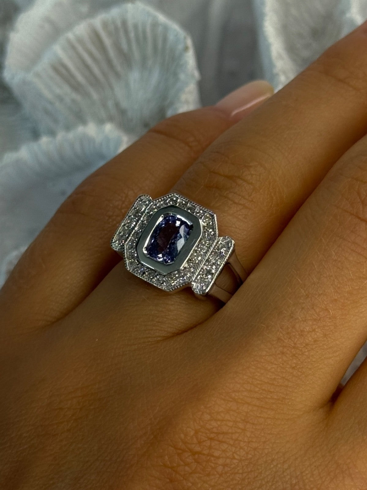 14K White Gold Tanzanite & Diamond Ring Size 6