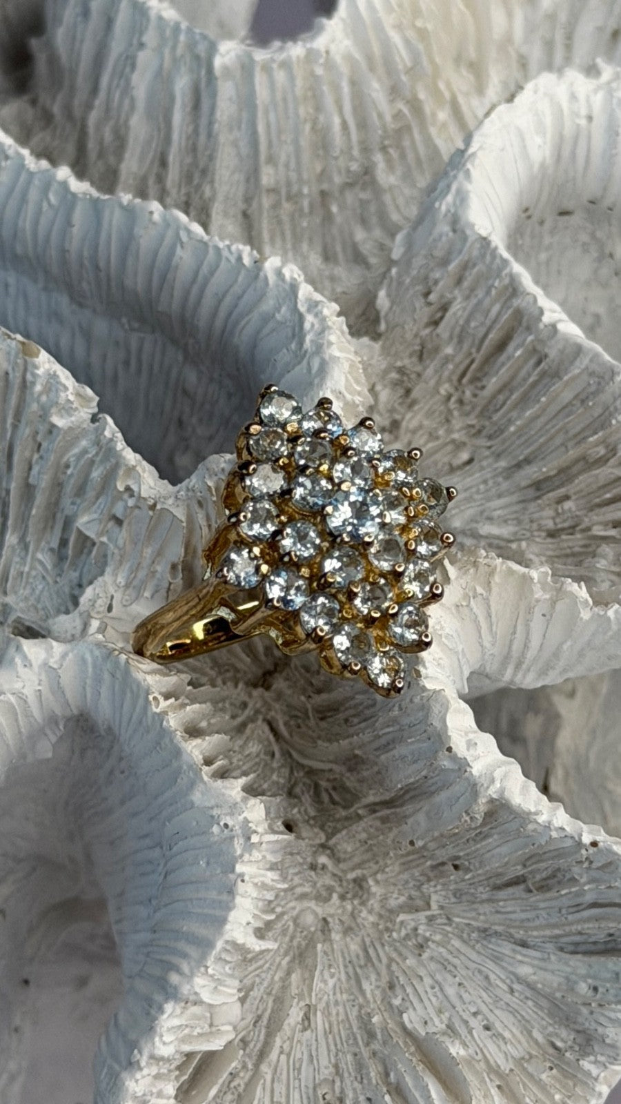 925 Sterling Silver Gold Plated Blue Topaz Ring Size 8