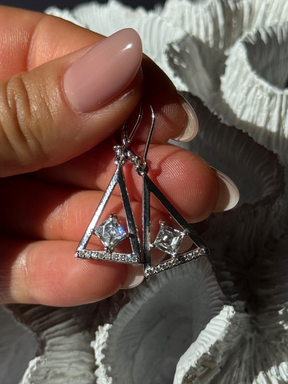 925 Sterling Silver Tycoon Cz Earrings Length 1.45 Inch