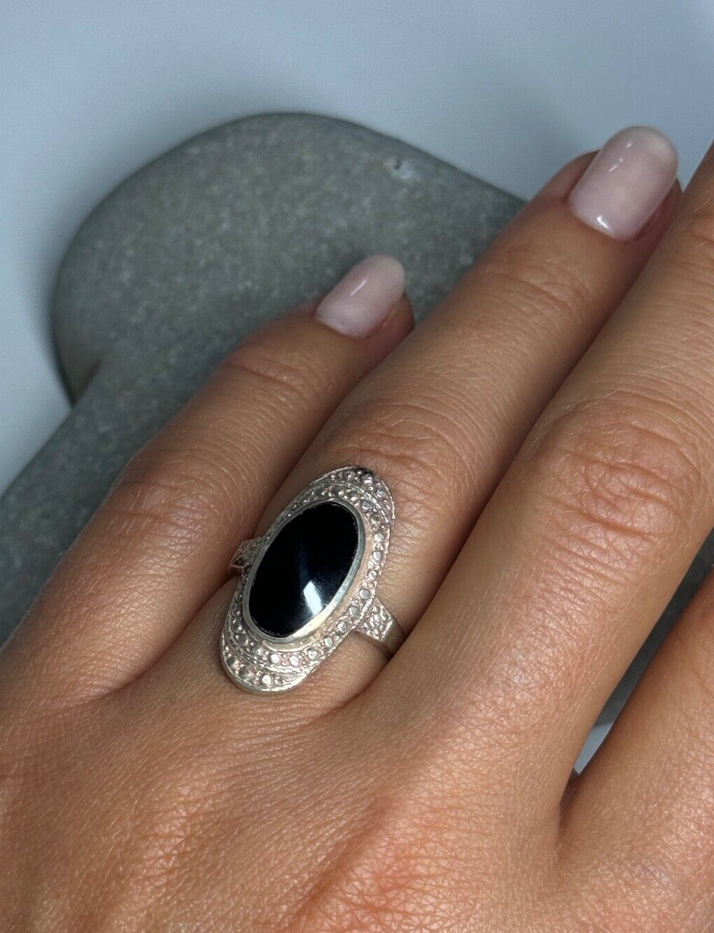 925 Sterling Silver Onyx Ring Size 5.5