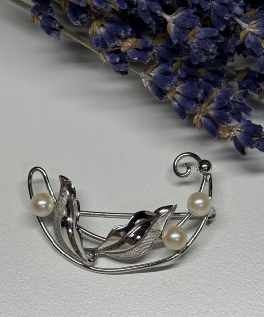 925 Sterling Silver Pearls Brooch
