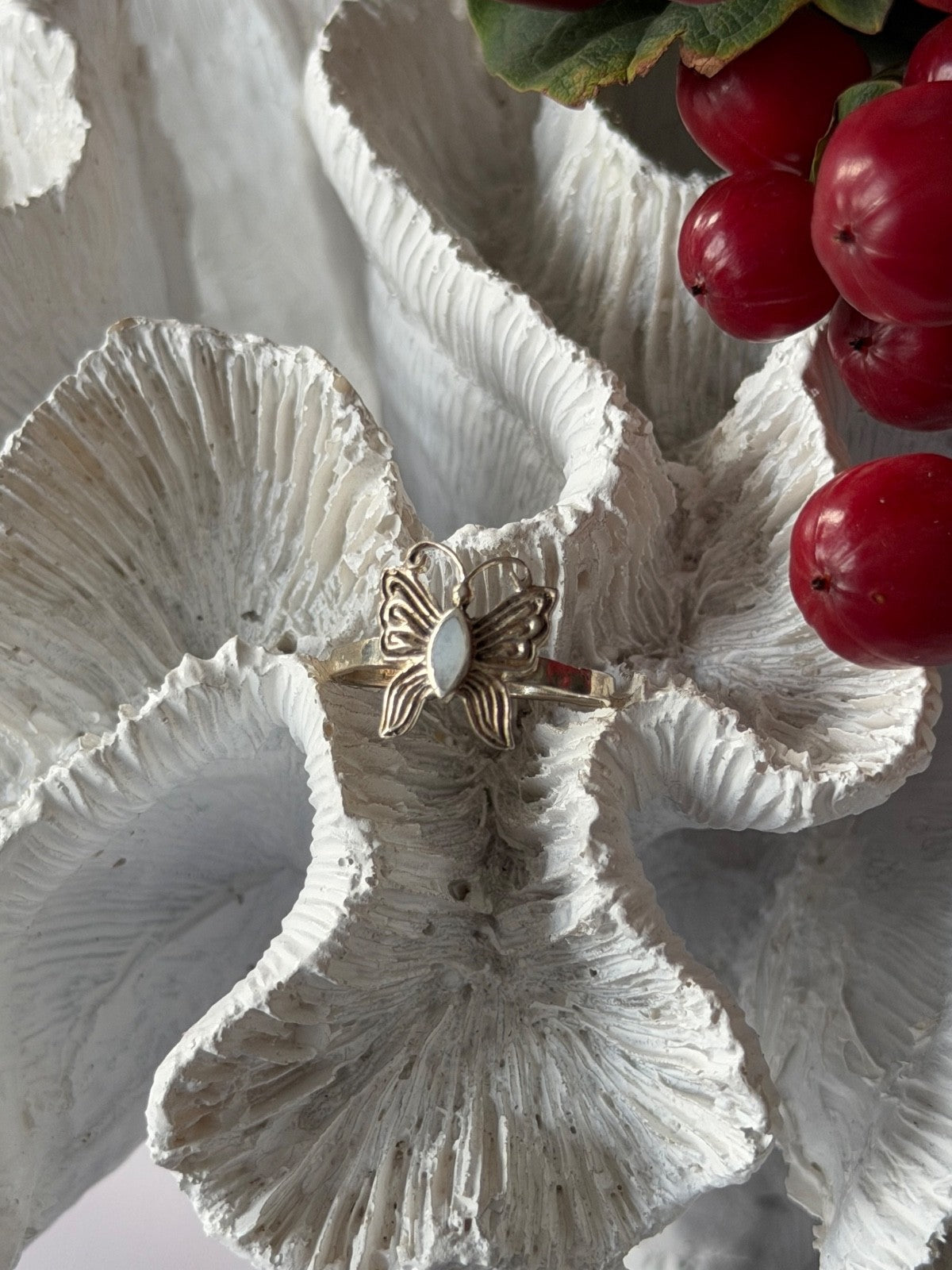 JC 925 Sterling Silver Abalone Butterfly Ring Size 8