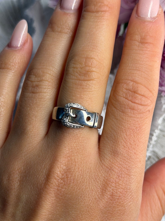 925 Sterling Silver Belt Cz Ring Size 8