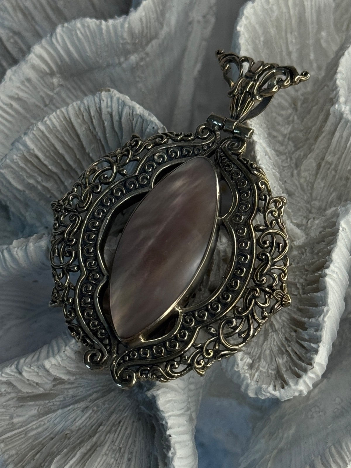 Vintage 925 Sterling Silver Abalone Pendant Length 2.60 Inch