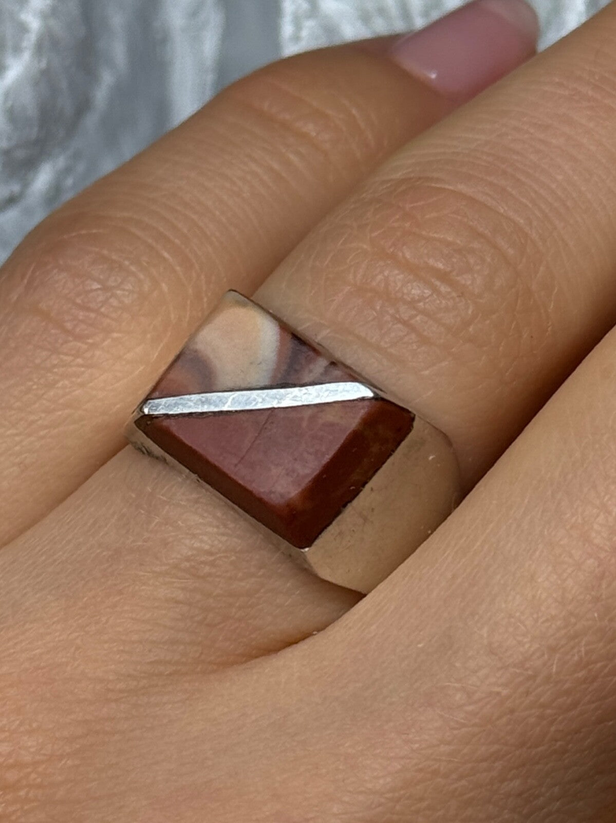 925 Sterling Silver Agate Ring Size 7