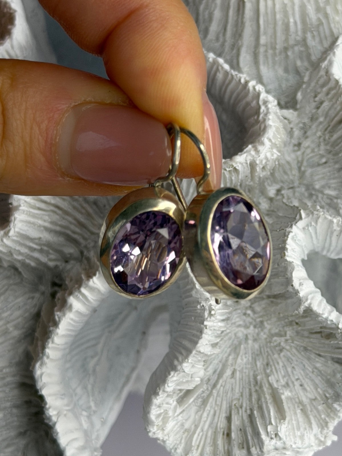 Beautiful Vintage 925 Sterling Silver Amethyst Earrings