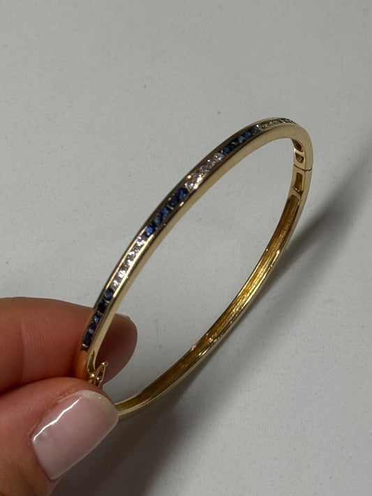 14K Yellow Gold Bracelet Blue & White Sapphire