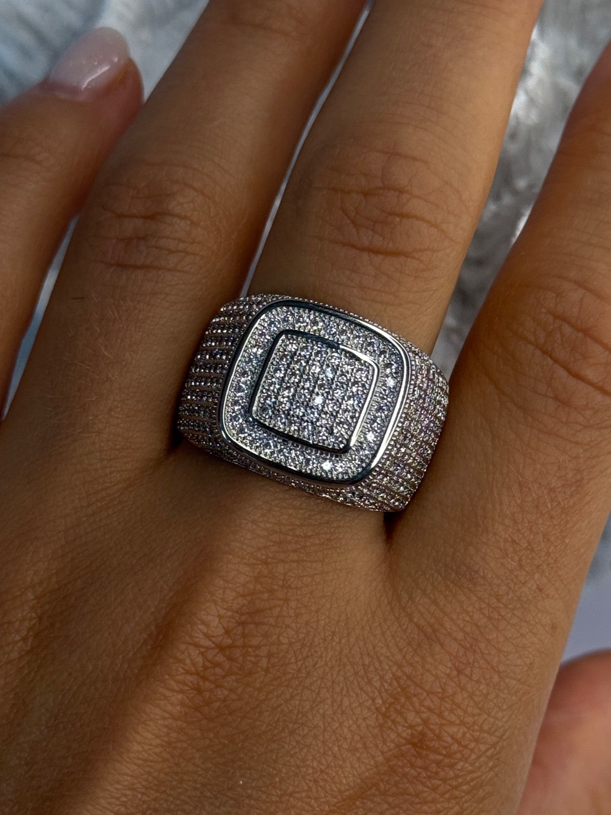 Men'S 925 Sterling Silver CZ Ring Size 12