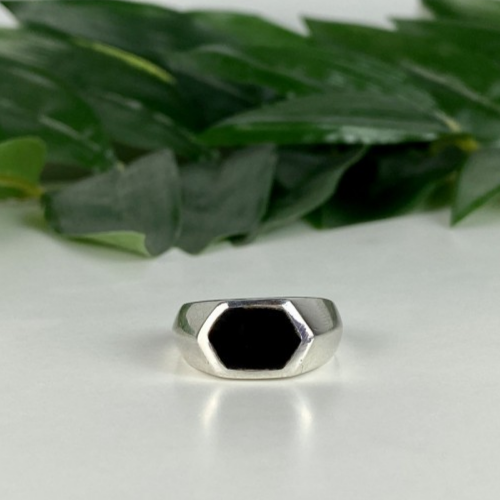 925 Sterling Silver Black Nephrite (Jade) Ring Size 10