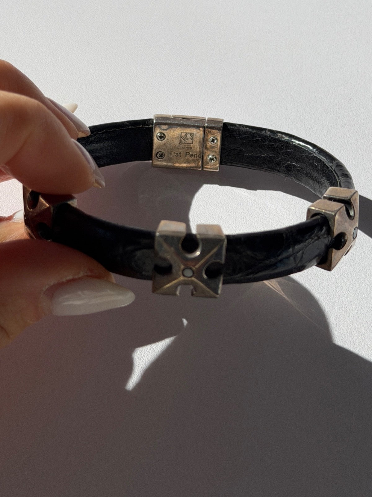 Pat Pend Leather & 925 Sterling Silver Black Agate Bracelet