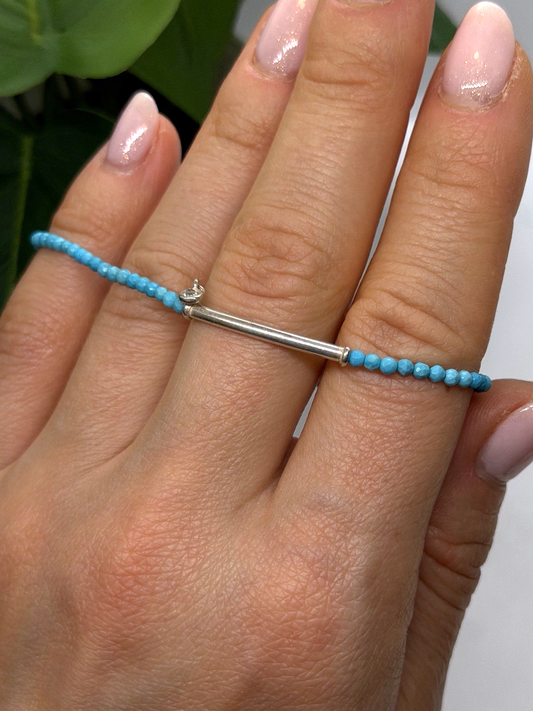 Adjustable 925 Sterling Silver Blue Turquoise Crystal Charm Bracelet