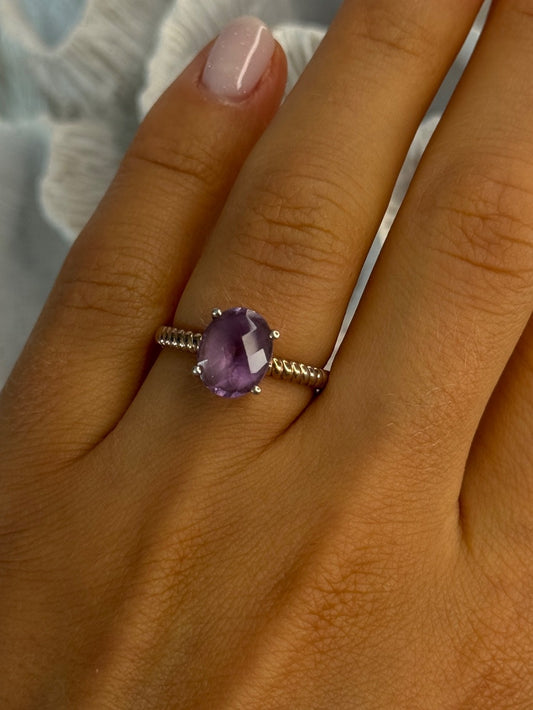 925 Sterling Silver Amethyst Ring Size 6.5