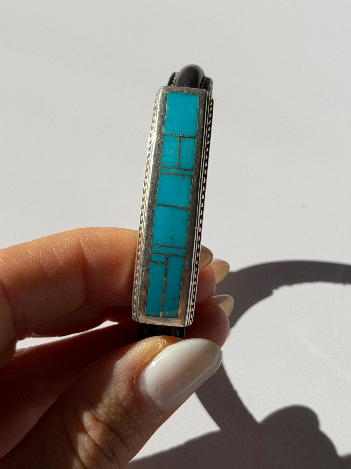 Leather & 925 Sterling Silver Turquoise Bracelet