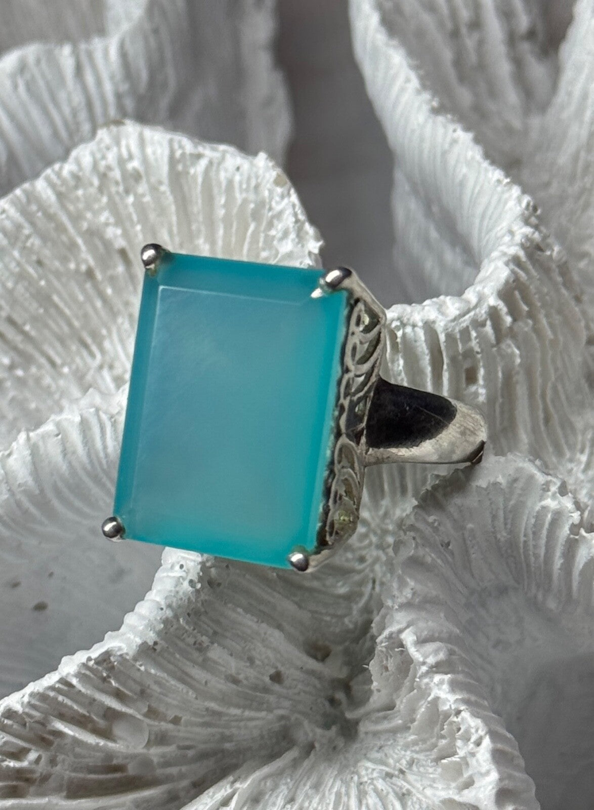925 Sterling Silver Aquamarine Ring Size 7.5