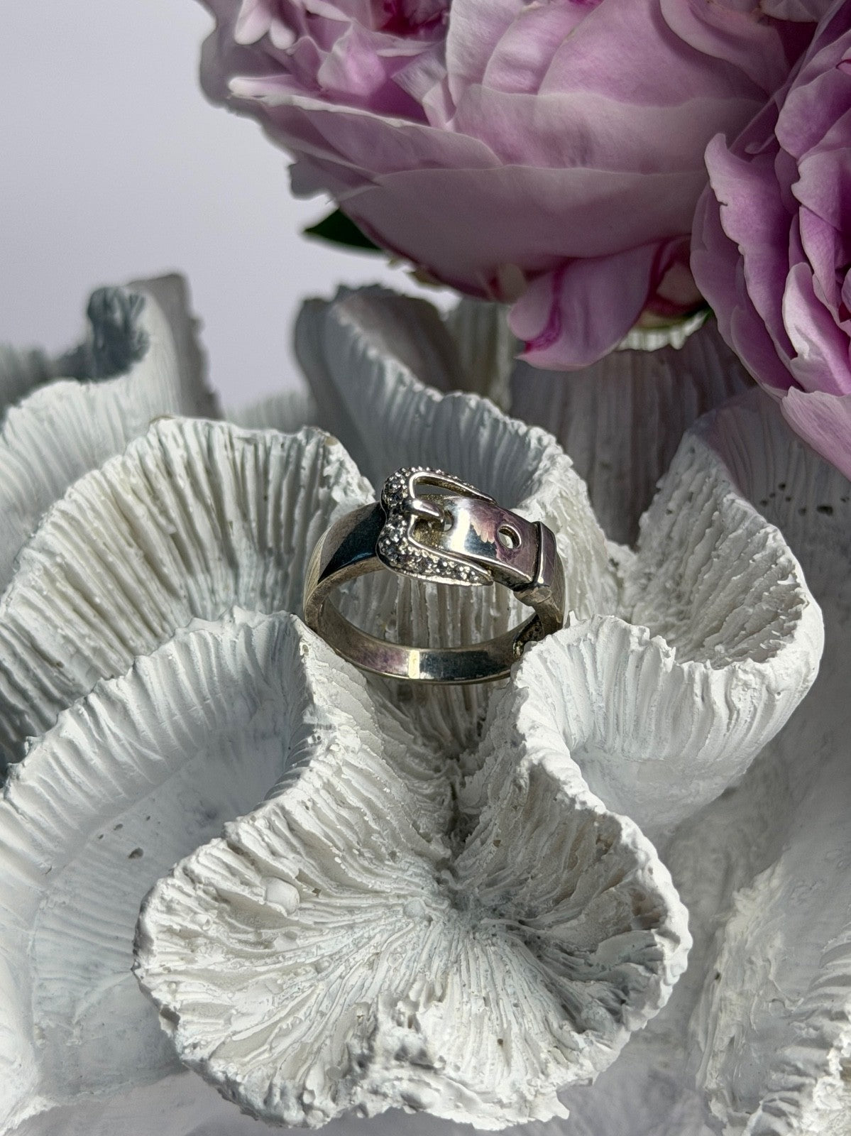 925 Sterling Silver Belt Cz Ring Size 8