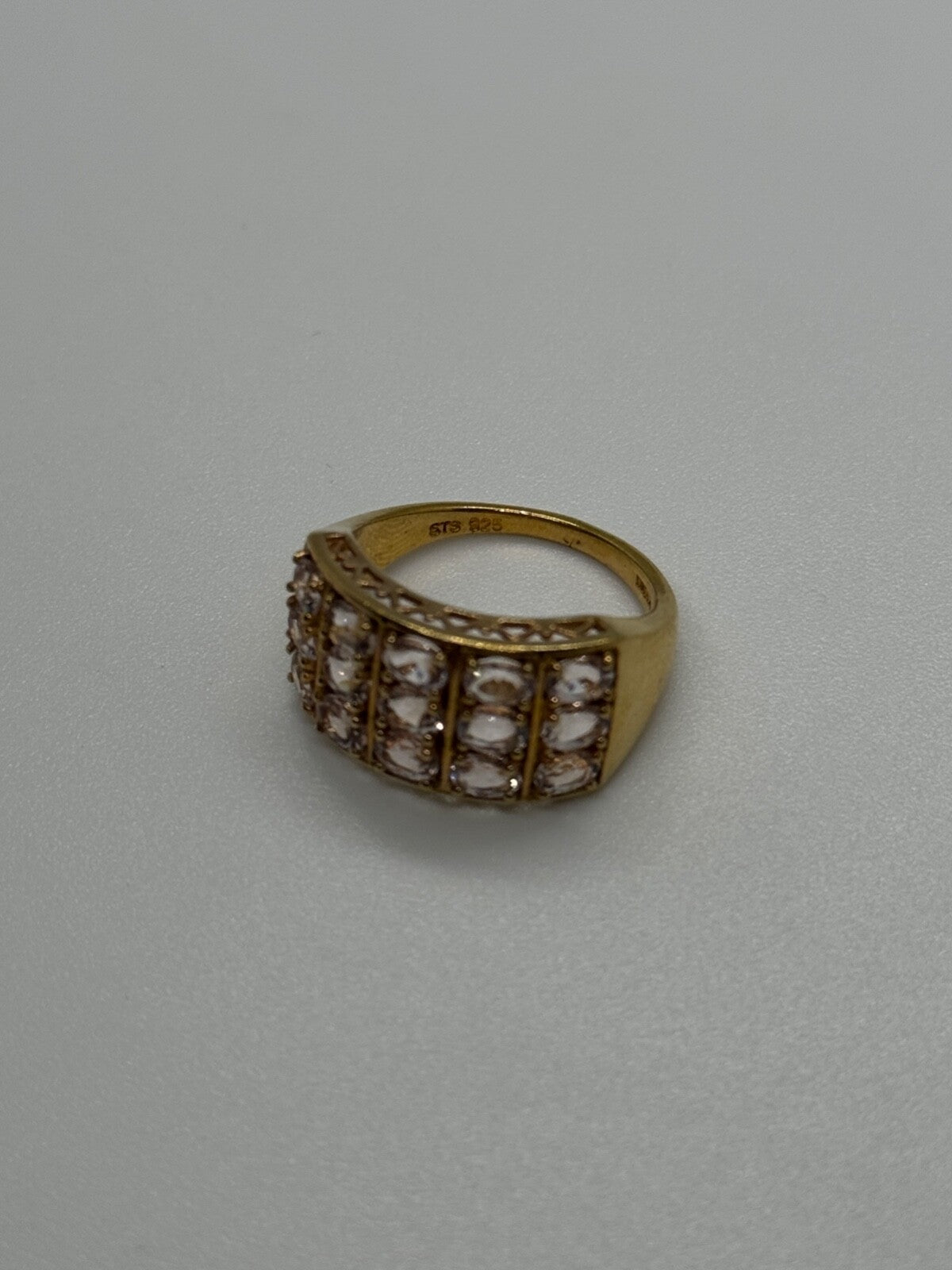 925 Sterling Silver Gold Plated Morganite Ring Size 6.5