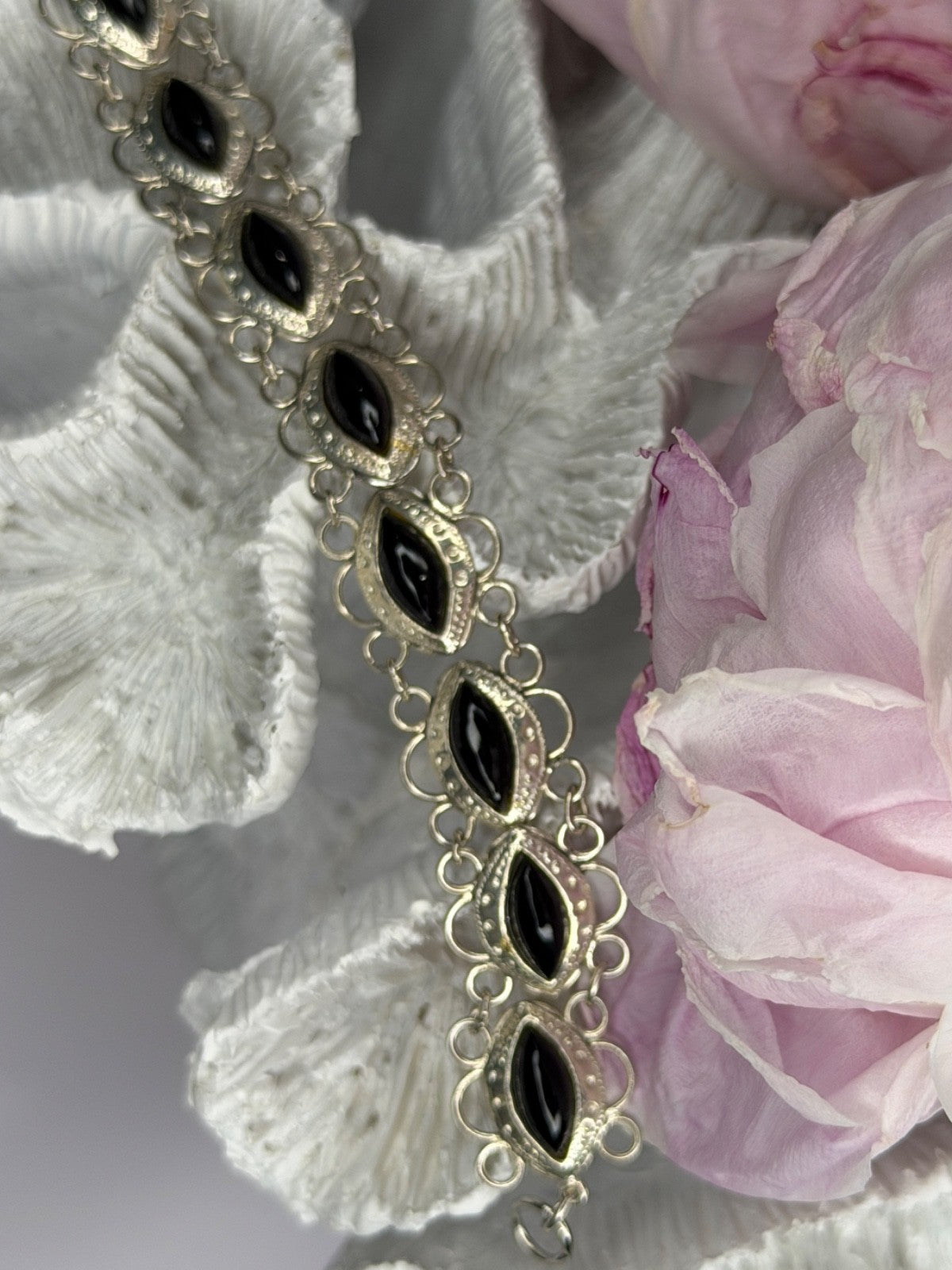 925 Sterling Silver Onyx Bracelet Length 7