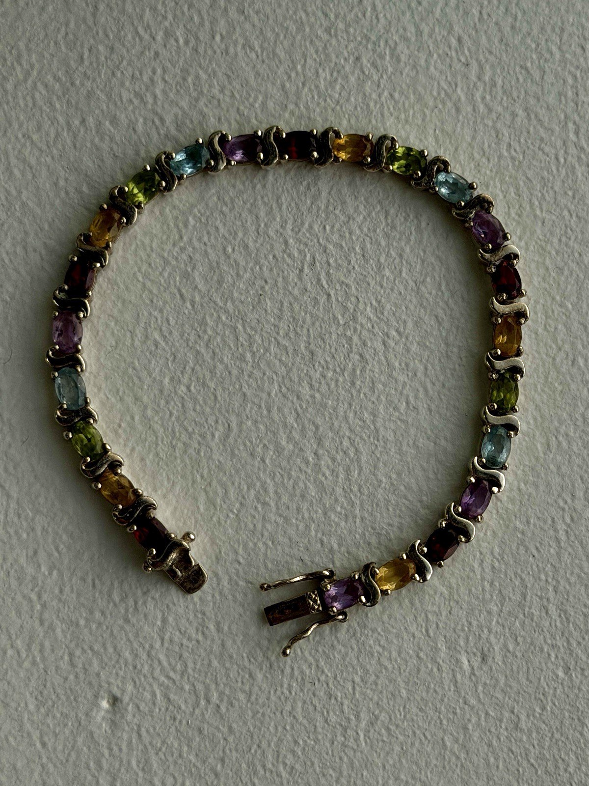 925 Sterling Silver Amethyst Citrine Garnet Topaz Peridot Bracelet 7.5