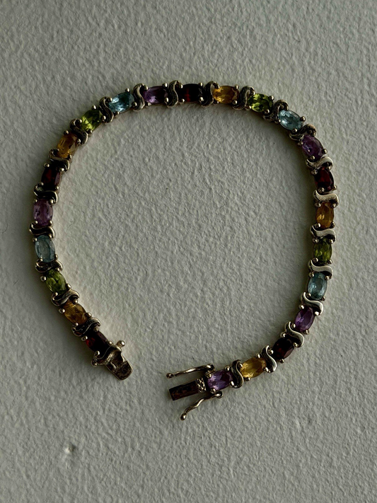 925 Sterling Silver Amethyst Citrine Garnet Topaz Peridot Bracelet 7.5