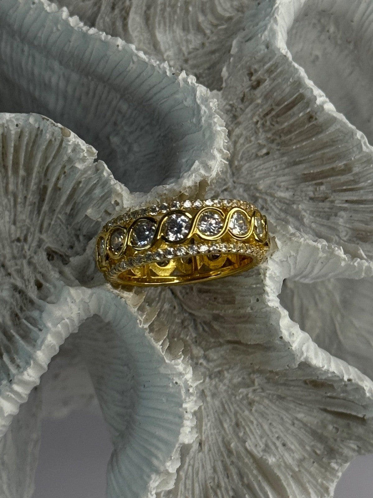 925 Sterling Silver Gold Plated Overlay Band Cz Ring Size 7