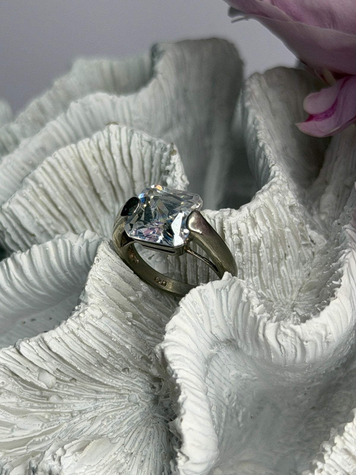 925 Sterling Silver White Spinel Ring Size 6