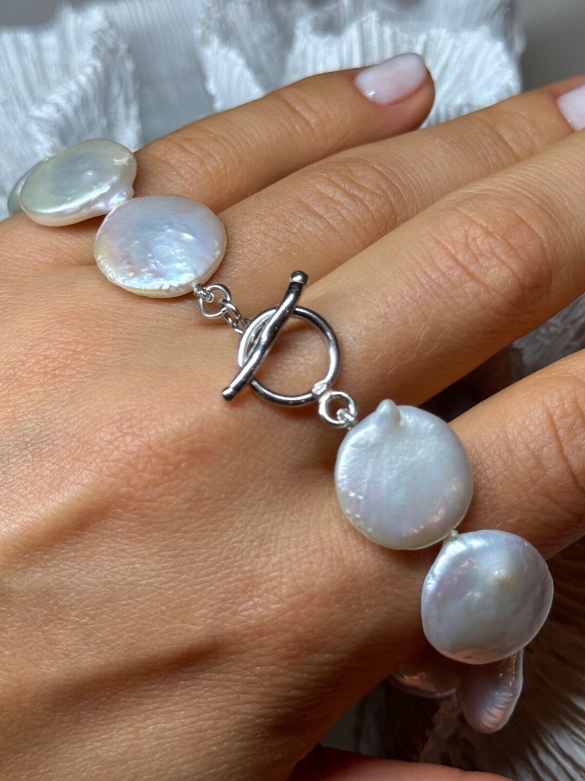 925 Sterling Silver Water Fresh Pearl Bracelet Length 8 Inch