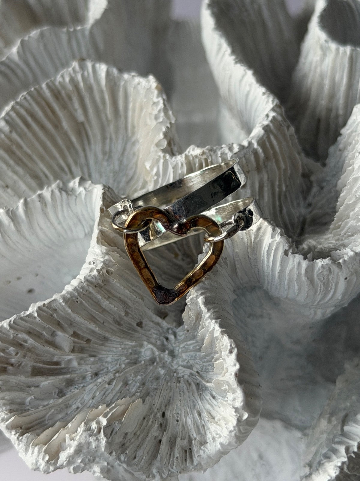 Handmade 925 Sterling Silver Gold Plated Heart Ring Size 9.5
