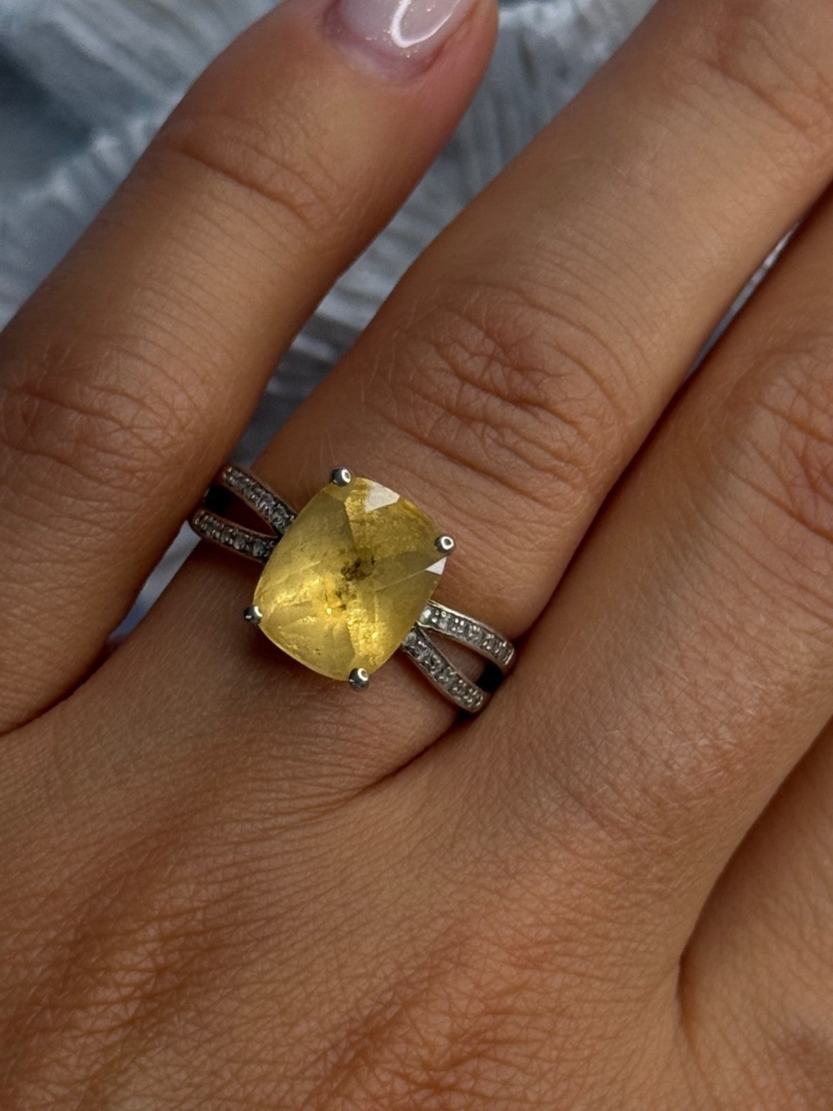 925 Sterling Silver Citrine & Beryl Ring Size 7