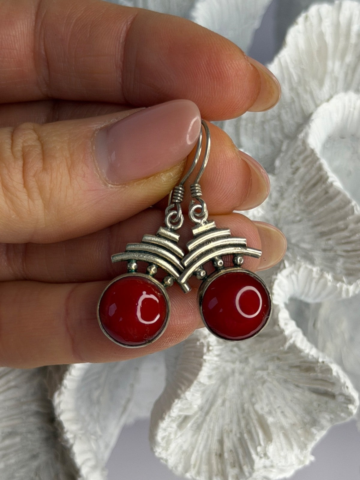 Vintage 925 Sterling Silver Carnelian Earrings