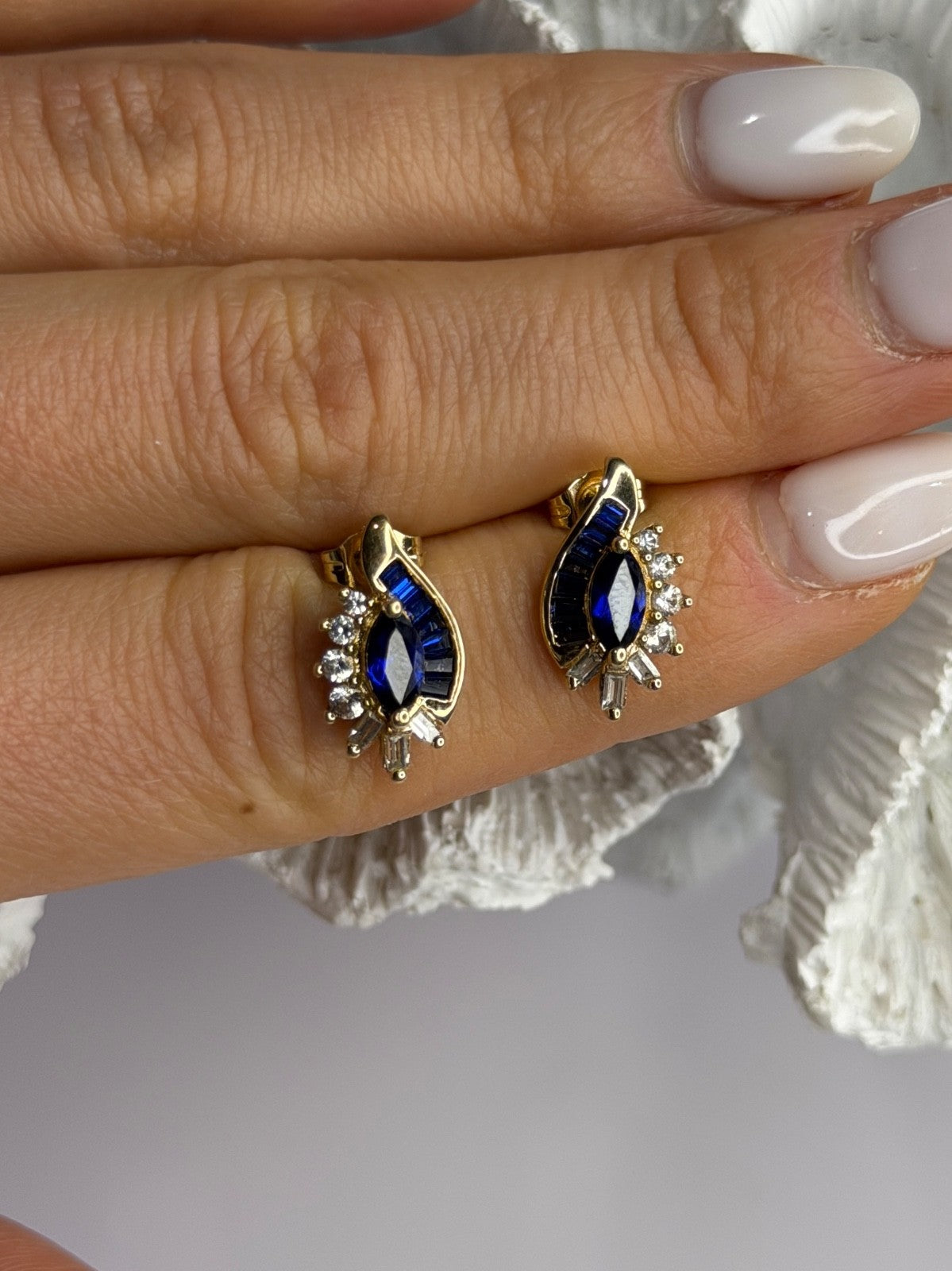 925 Sterling Silver Gold Plated Blue & White Sapphire Earrings